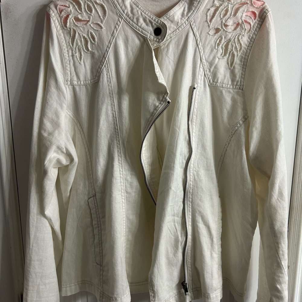 Maurices Cream Jean Jacket with cut outs